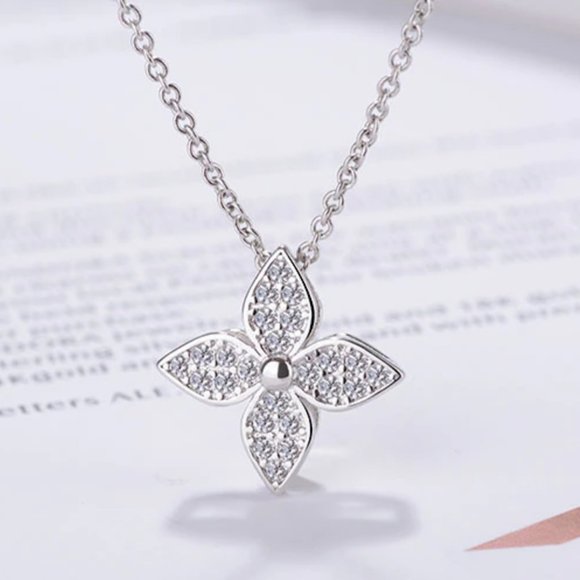 925S Sterling Silver Diamond CZ Rose Gold Silver Four Leaf Clover Necklace 303 - Picture 5 of 6